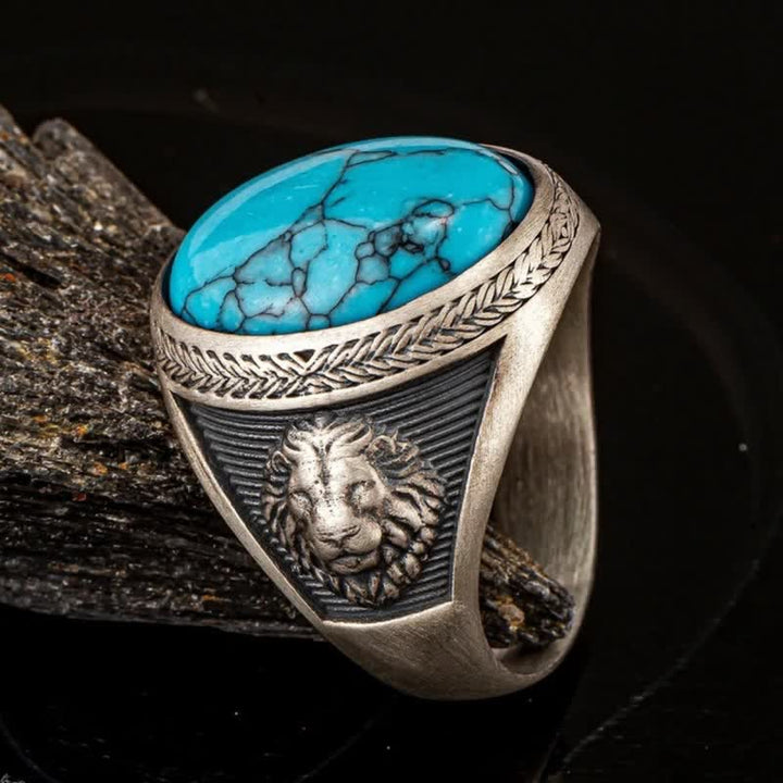 Anello da uomo Olivenorma con leone alato in turchese ovale
