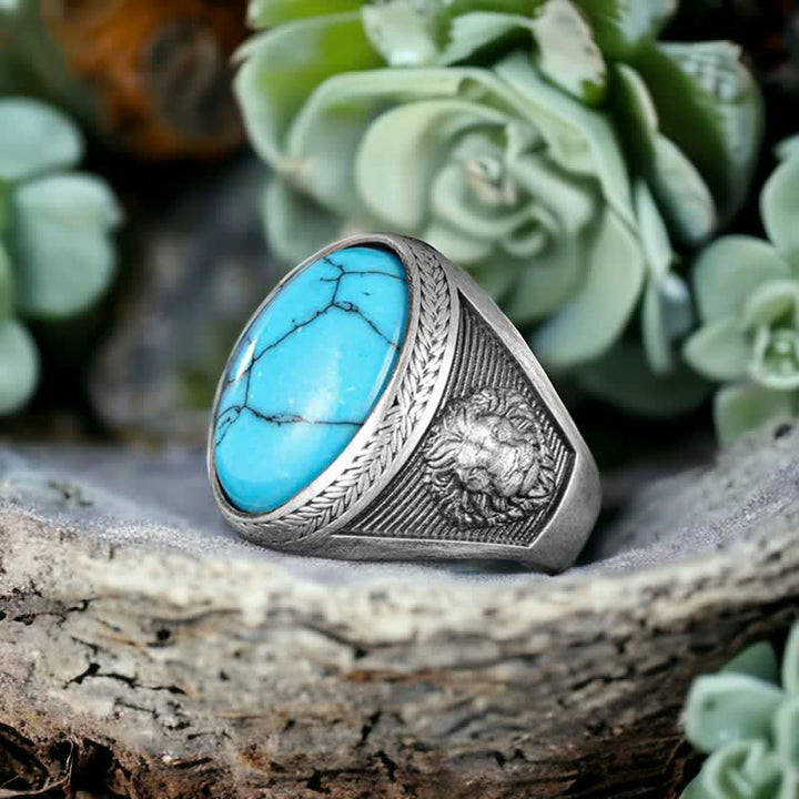 Anello da uomo Olivenorma con leone alato in turchese ovale