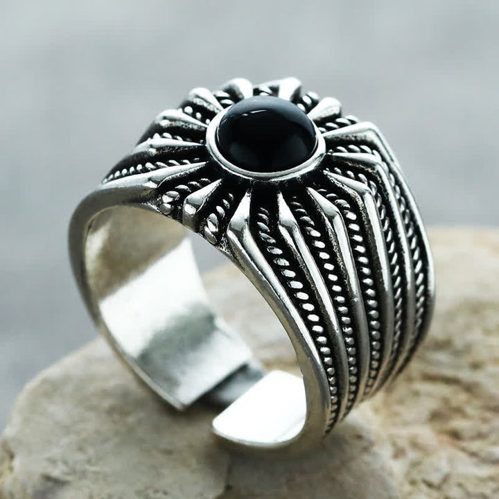 Anello regolabile da uomo Olivenorma in onice nero naturale inciso
