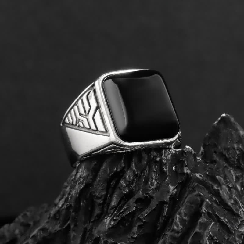 Anello in lega fatto a mano da uomo con pietra di onice nero Olivenorma