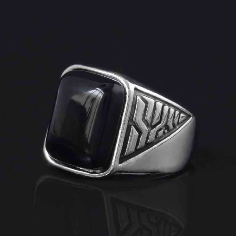 Anello in lega fatto a mano da uomo con pietra di onice nero Olivenorma