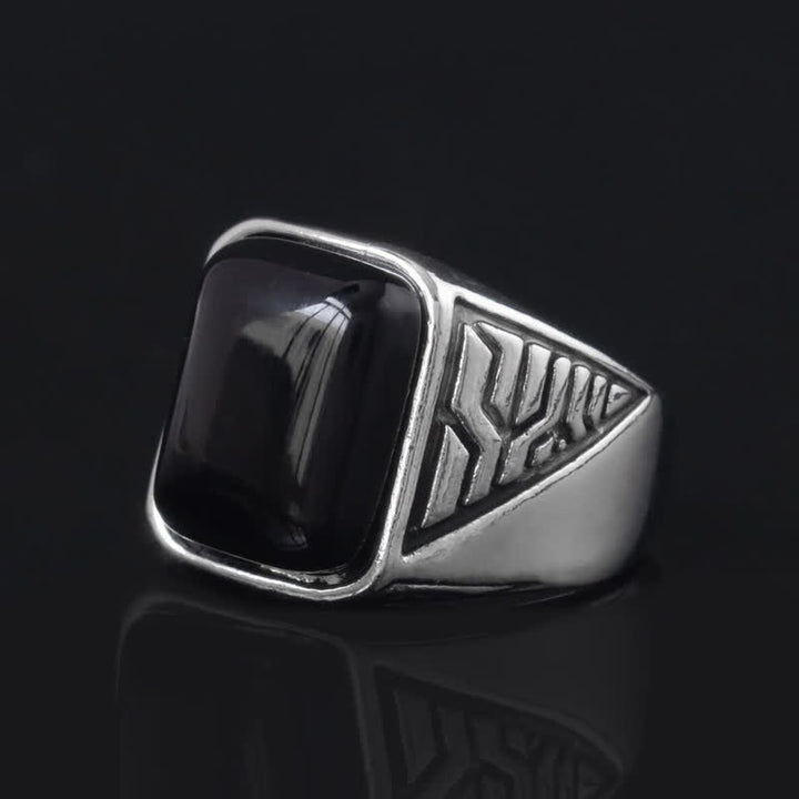 Anello in lega fatto a mano da uomo con pietra di onice nero Olivenorma