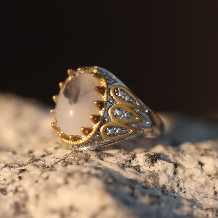 Anello da uomo Olivenorma Ink Moonstone Gold Totem