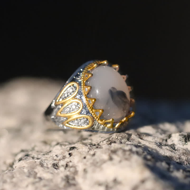 Anello da uomo Olivenorma Ink Moonstone Gold Totem