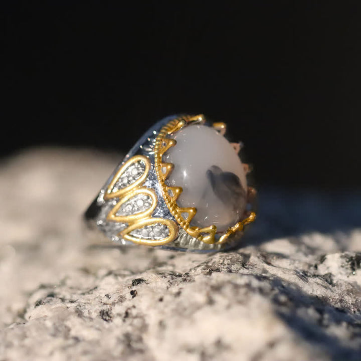 Anello da uomo Olivenorma Ink Moonstone Gold Totem