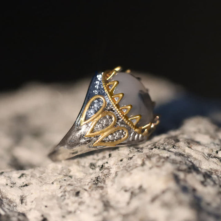 Anello da uomo Olivenorma Ink Moonstone Gold Totem
