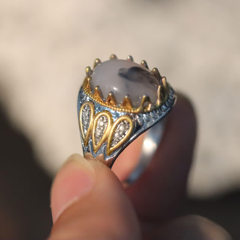Anello da uomo Olivenorma Ink Moonstone Gold Totem