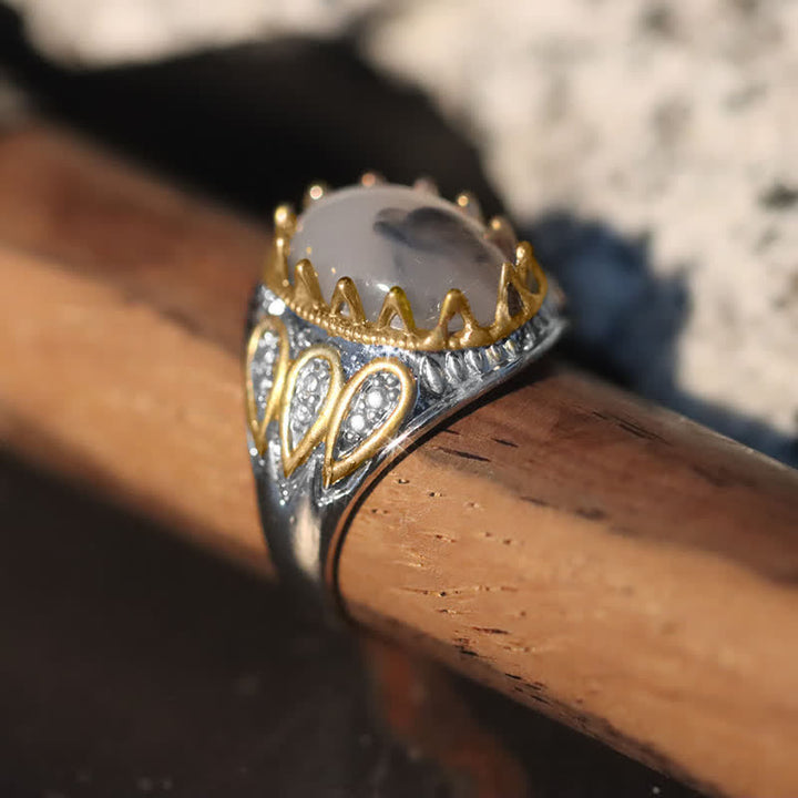 Anello da uomo Olivenorma Ink Moonstone Gold Totem