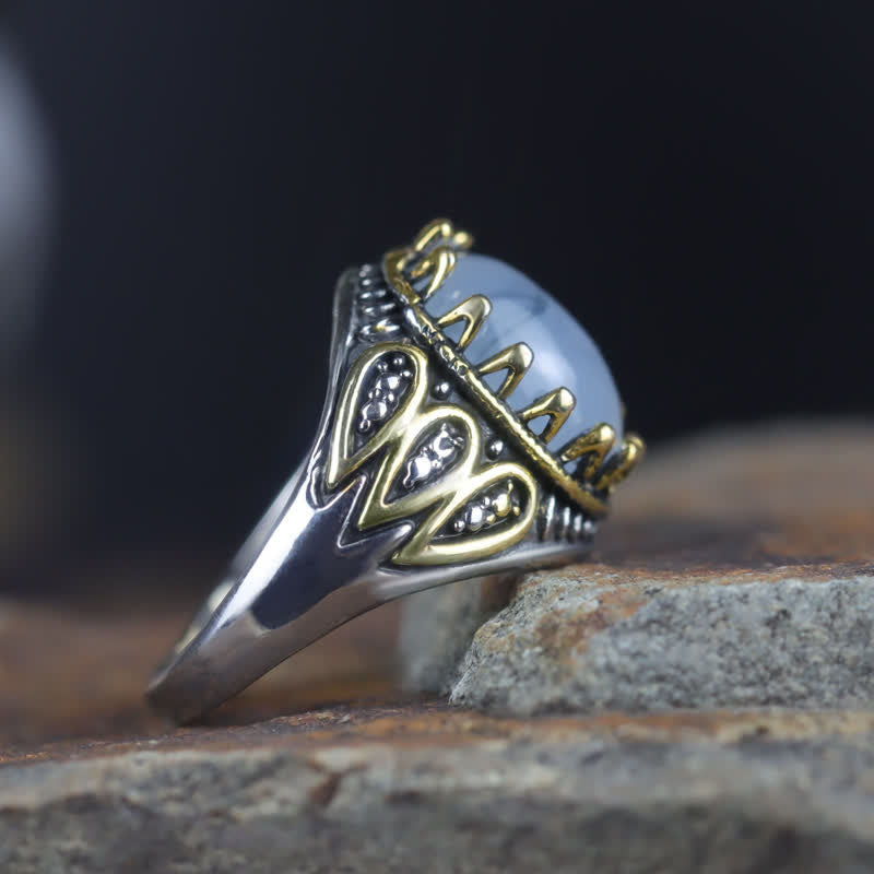 Anello da uomo Olivenorma Ink Moonstone Gold Totem