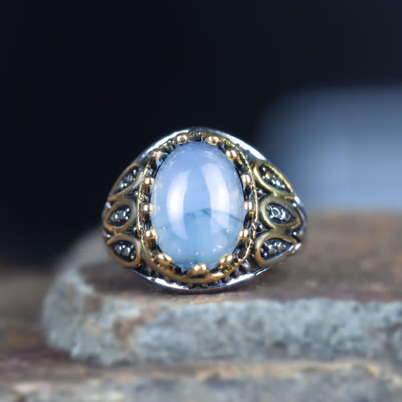 Anello da uomo Olivenorma Ink Moonstone Gold Totem