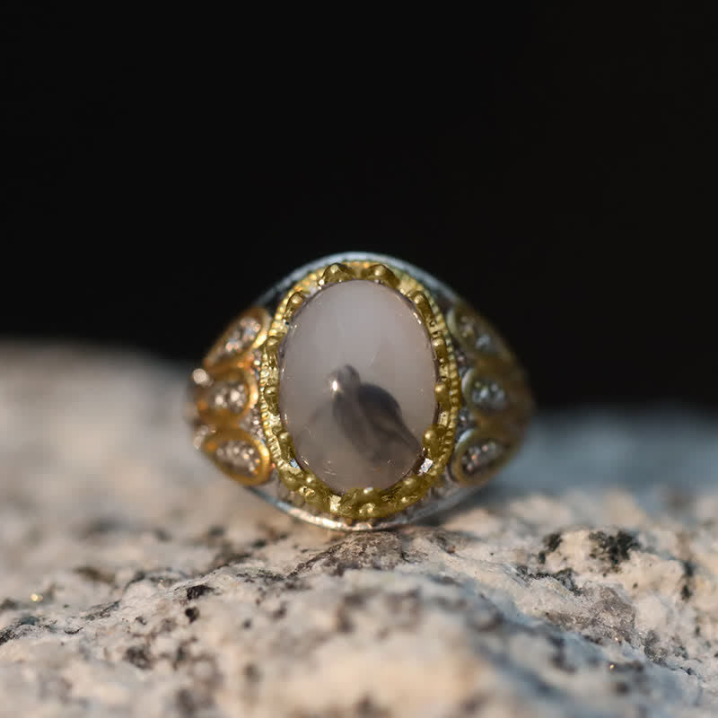 Anello da uomo Olivenorma Ink Moonstone Gold Totem