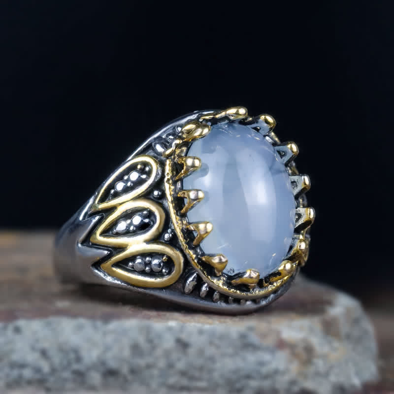 Anello da uomo Olivenorma Ink Moonstone Gold Totem