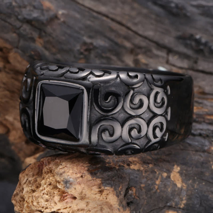 Olivenorma Hip-Hop Style Anello da uomo in ossidiana nera quadrata