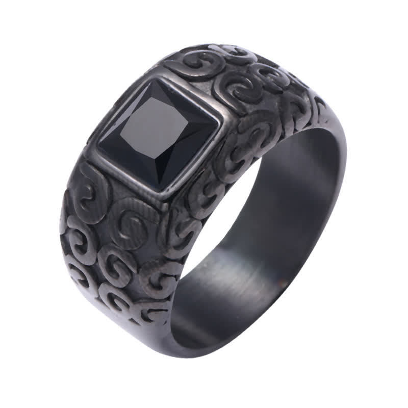 Olivenorma Hip-Hop Style Anello da uomo in ossidiana nera quadrata