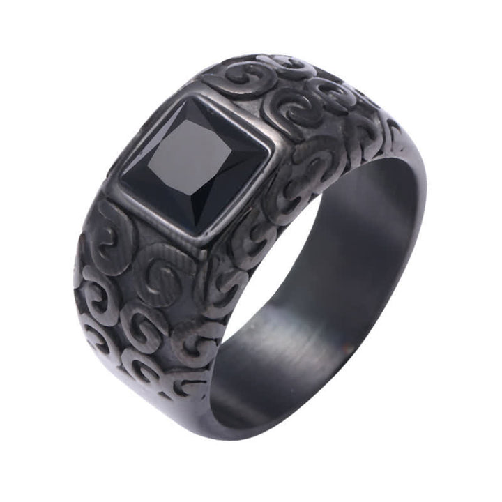 Olivenorma Hip-Hop Style Anello da uomo in ossidiana nera quadrata
