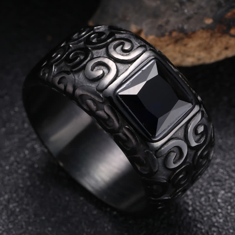 Olivenorma Hip-Hop Style Anello da uomo in ossidiana nera quadrata