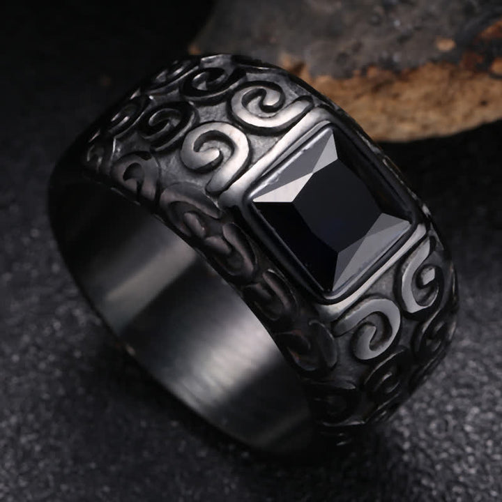 Olivenorma Hip-Hop Style Anello da uomo in ossidiana nera quadrata