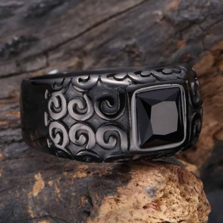 Olivenorma Hip-Hop Style Anello da uomo in ossidiana nera quadrata