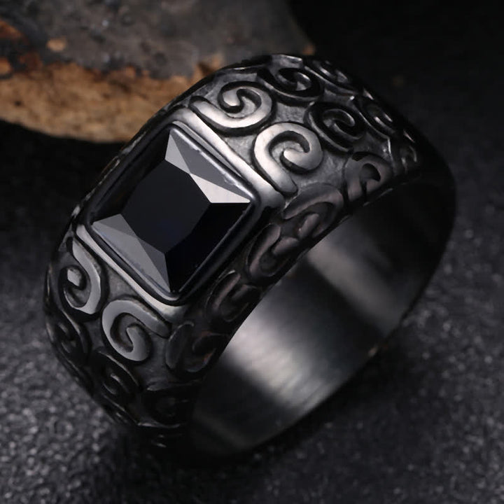Olivenorma Hip-Hop Style Anello da uomo in ossidiana nera quadrata