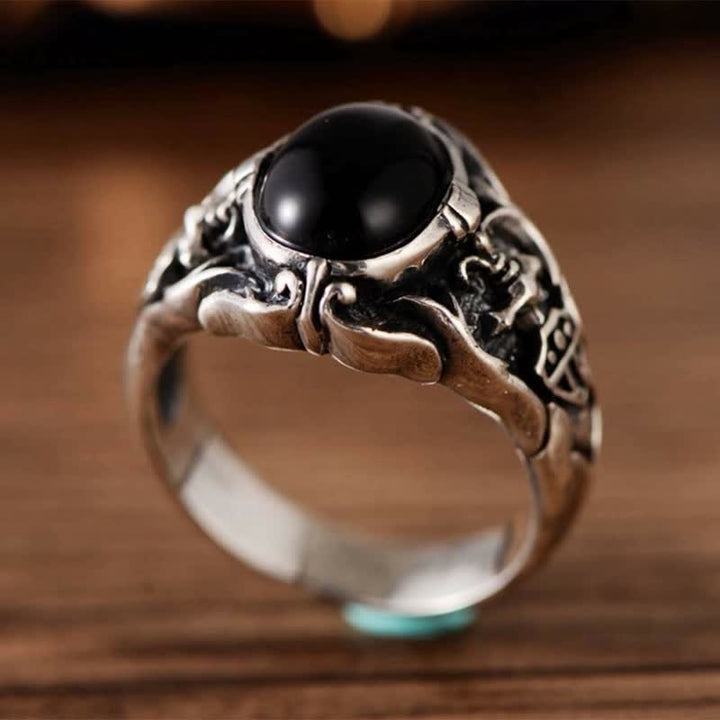 Olivenorma Anello da uomo retrò in onice nero