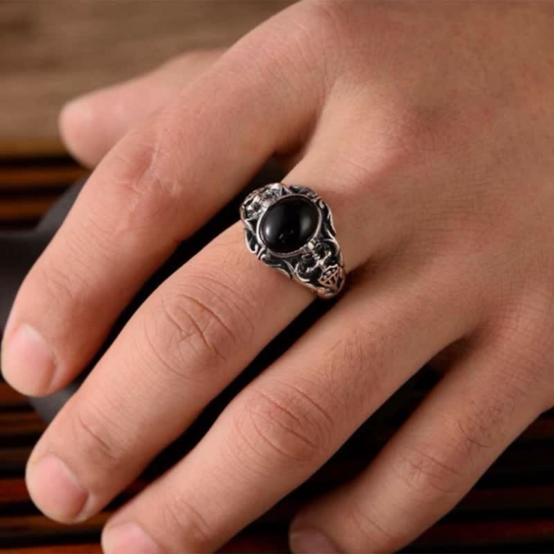 Olivenorma Anello da uomo retrò in onice nero