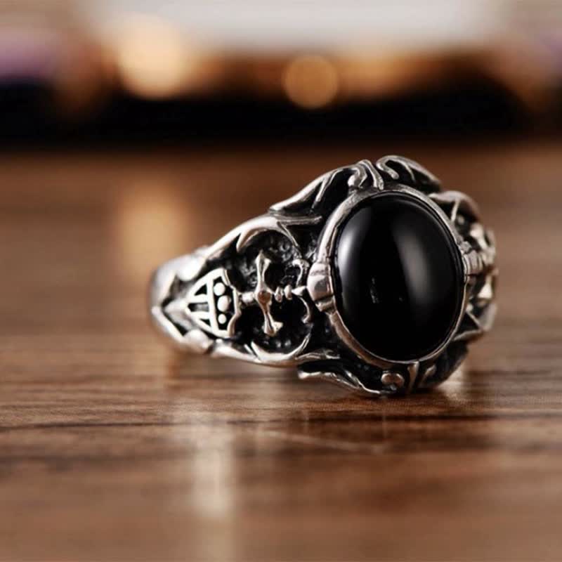 Olivenorma Anello da uomo retrò in onice nero
