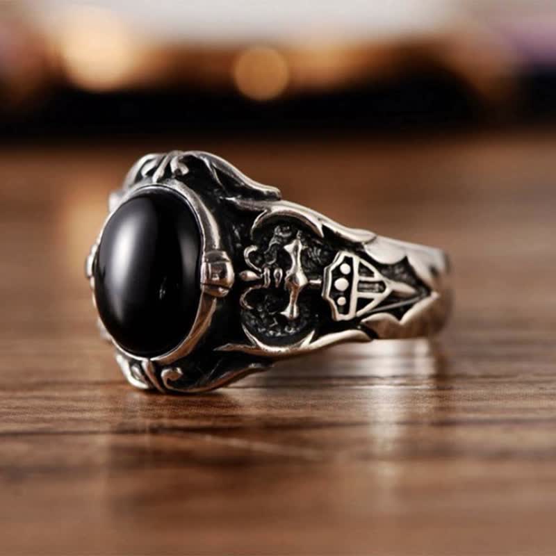 Olivenorma Anello da uomo retrò in onice nero