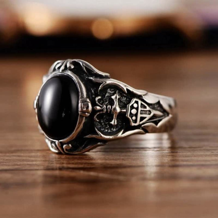Olivenorma Anello da uomo retrò in onice nero