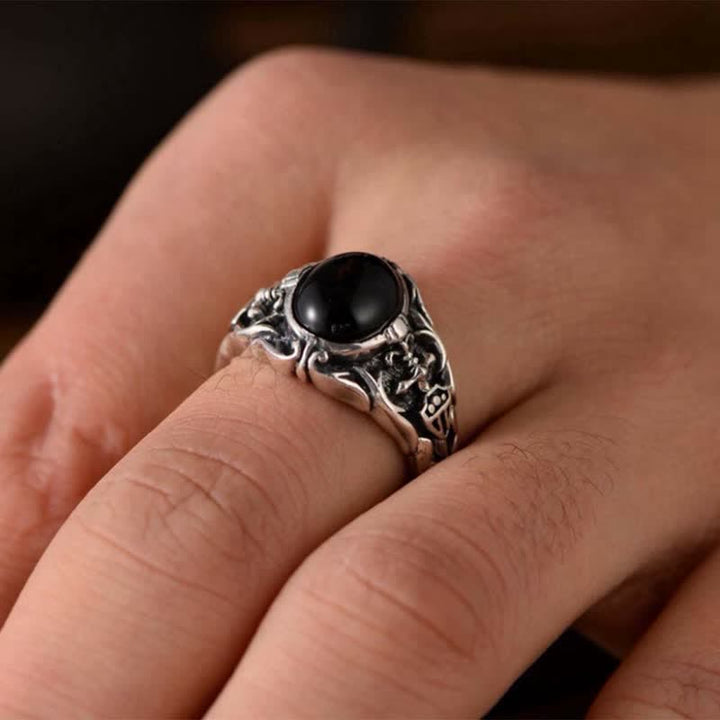 Olivenorma Anello da uomo retrò in onice nero