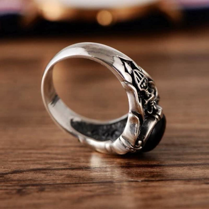 Olivenorma Anello da uomo retrò in onice nero