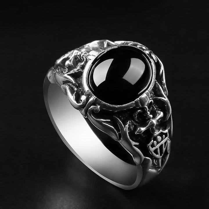 Olivenorma Anello da uomo retrò in onice nero