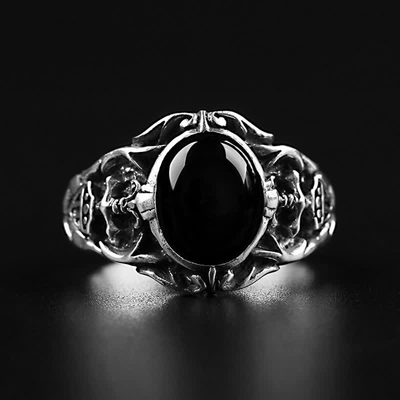Olivenorma Anello da uomo retrò in onice nero
