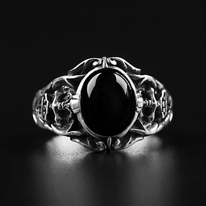 Olivenorma Anello da uomo retrò in onice nero