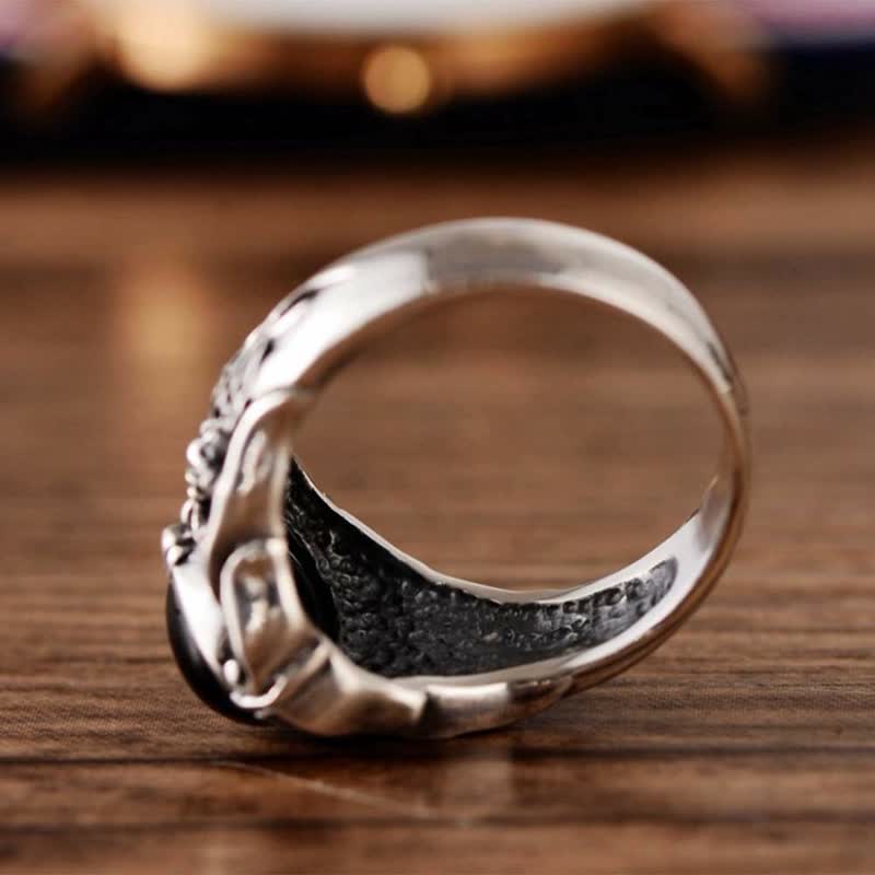 Olivenorma Anello da uomo retrò in onice nero