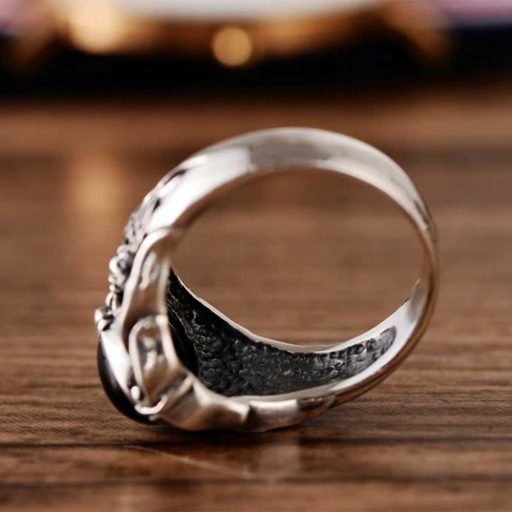 Olivenorma Anello da uomo retrò in onice nero