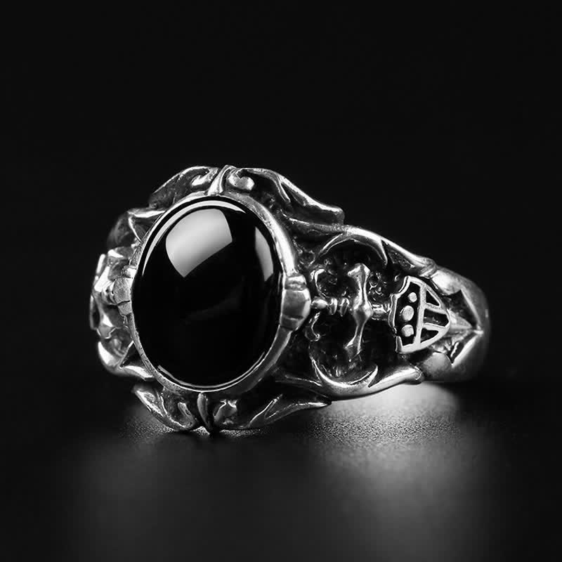 Olivenorma Anello da uomo retrò in onice nero