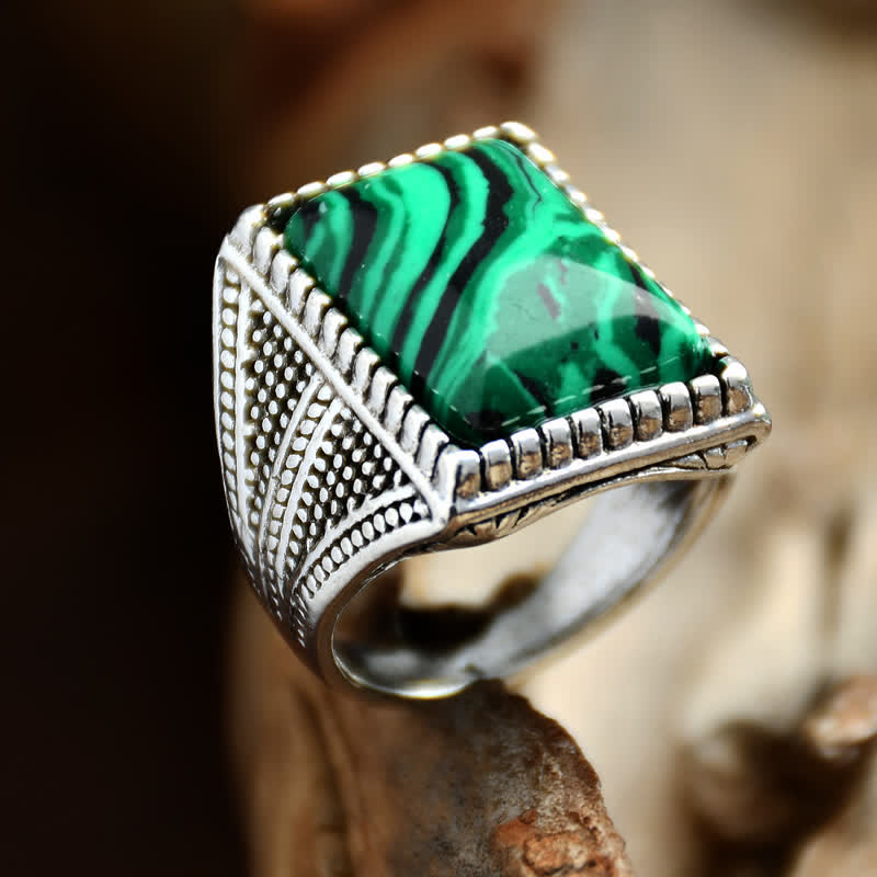Anello da uomo Olivenorma Square Malachite Argento Antico