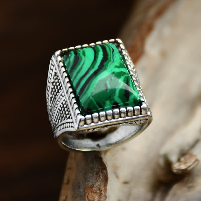 Anello da uomo Olivenorma Square Malachite Argento Antico