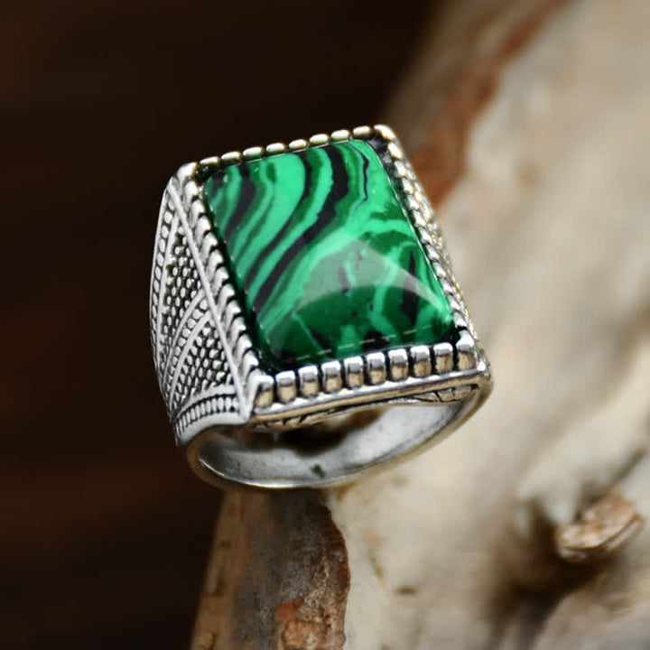 Anello da uomo Olivenorma Square Malachite Argento Antico