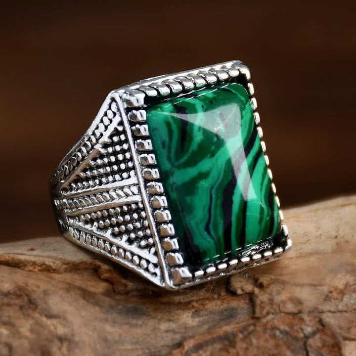 Anello da uomo Olivenorma Square Malachite Argento Antico