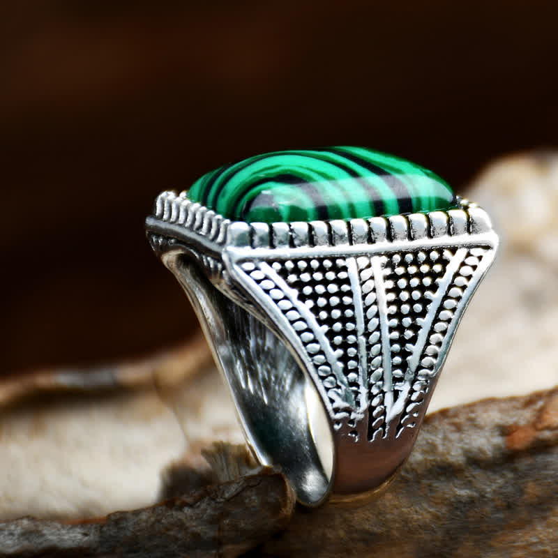 Anello da uomo Olivenorma Square Malachite Argento Antico