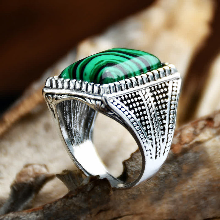Anello da uomo Olivenorma Square Malachite Argento Antico
