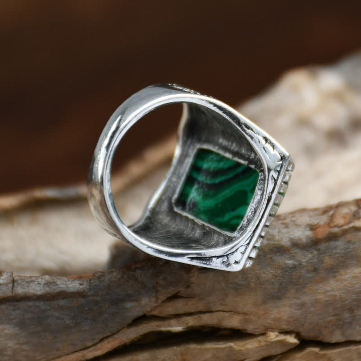 Anello da uomo Olivenorma Square Malachite Argento Antico