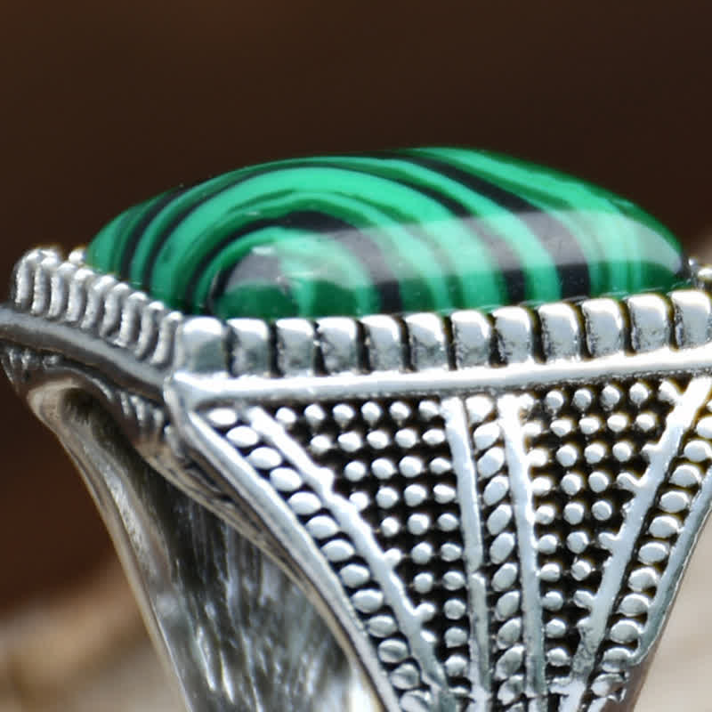Anello da uomo Olivenorma Square Malachite Argento Antico