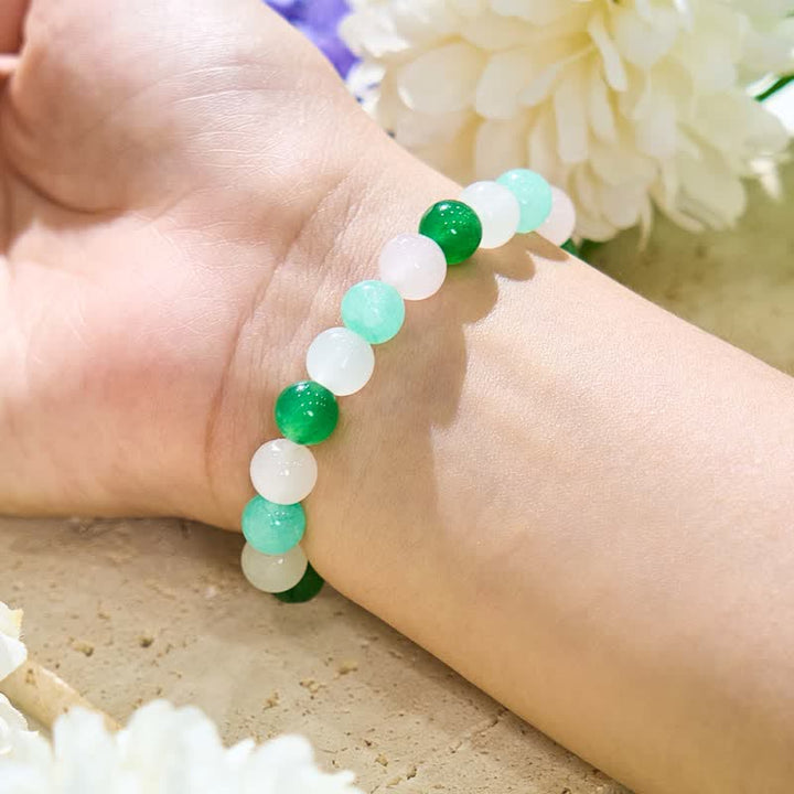 Bracciale Olivenorma con perline di quarzo rosa, fluorite verde e cristallo trasparente 