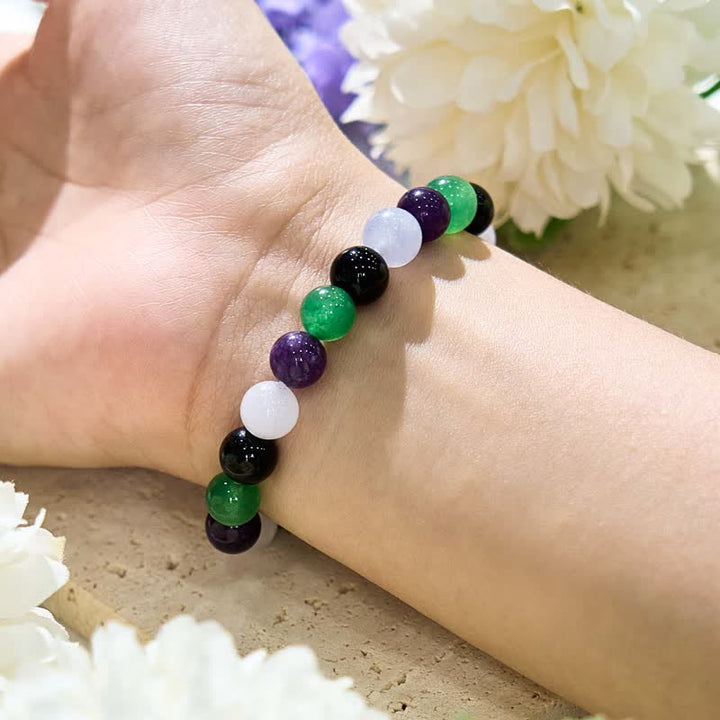 Olivenorma Braccialetto di perline di ametista multicolore in pietra naturale da 8 mm 