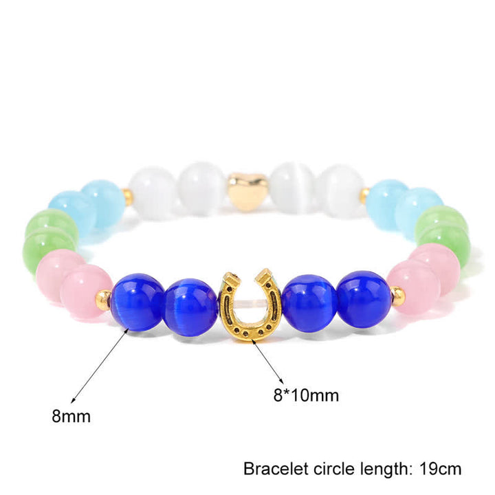 Braccialetto di perline con accessorio a forma di ferro di cavallo in metallo e pietra naturale Olivenorma 