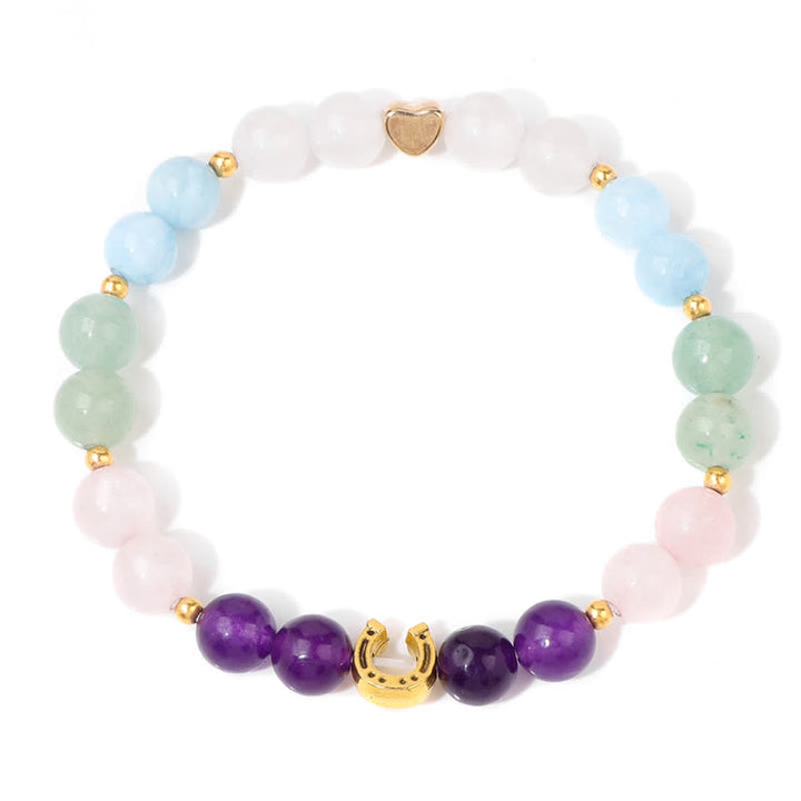 Braccialetto di perline con accessorio a forma di ferro di cavallo in metallo e pietra naturale Olivenorma 