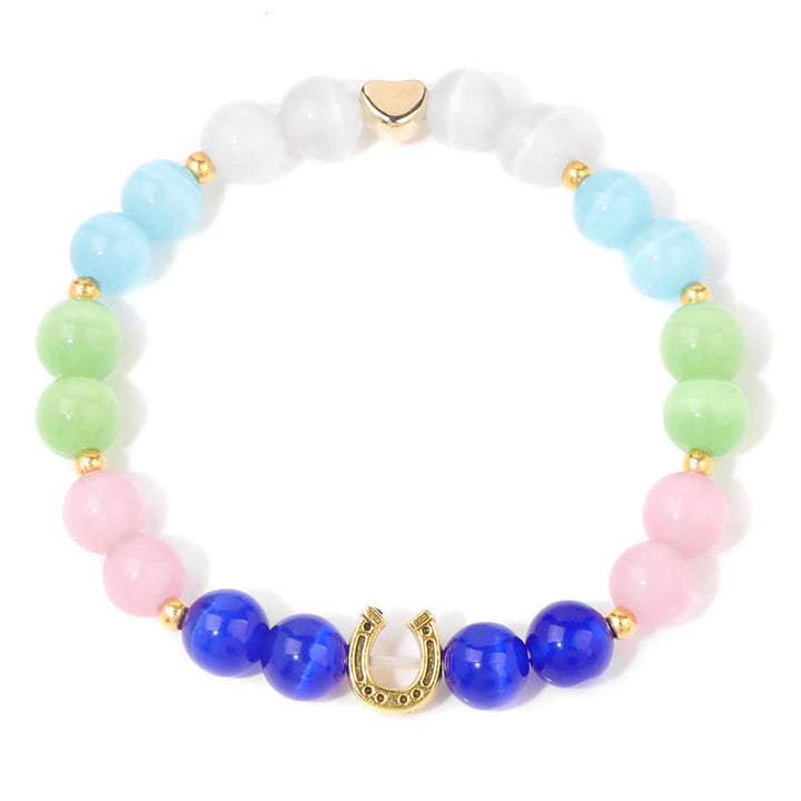 Braccialetto di perline con accessorio a forma di ferro di cavallo in metallo e pietra naturale Olivenorma 