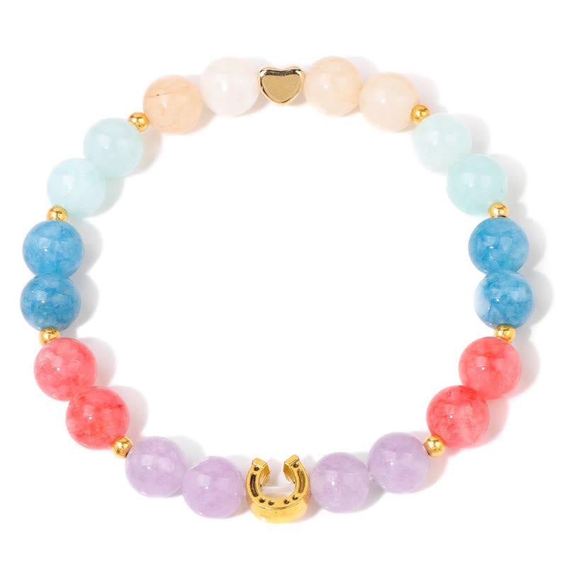 Braccialetto di perline con accessorio a forma di ferro di cavallo in metallo e pietra naturale Olivenorma 